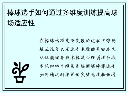 棒球选手如何通过多维度训练提高球场适应性