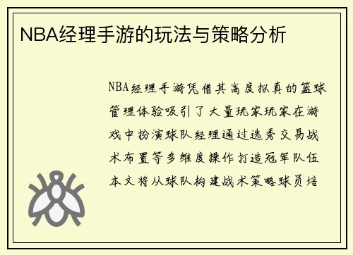 NBA经理手游的玩法与策略分析