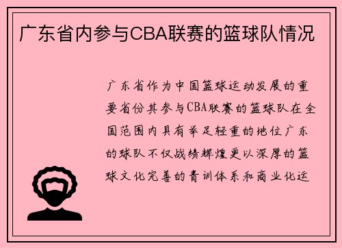 广东省内参与CBA联赛的篮球队情况